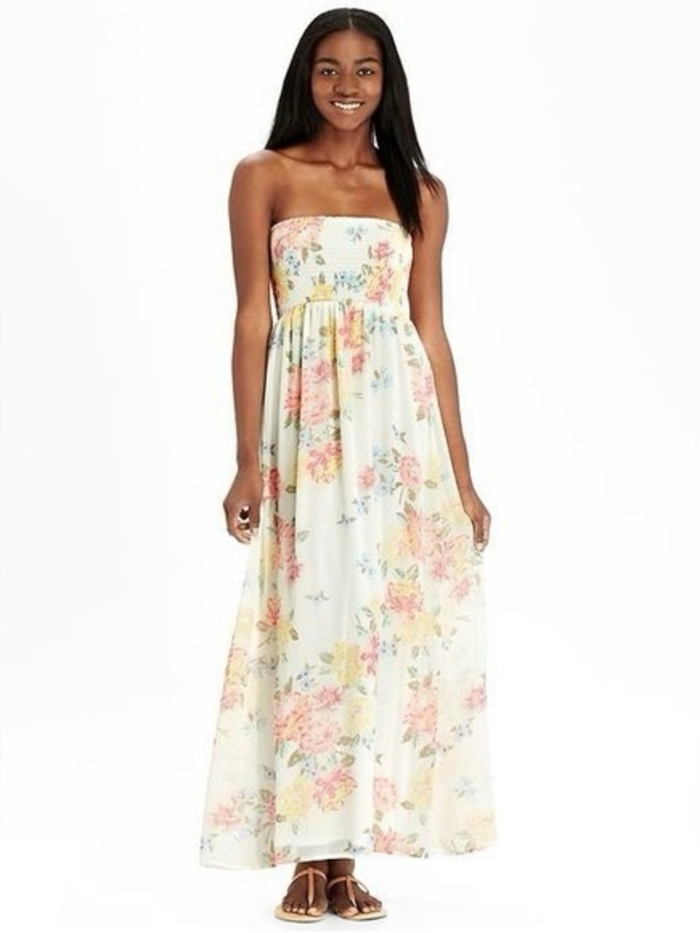 NWT Old Navy Floral Smocked Strapless Maxi Dress Chiffon Boho Cottagecore